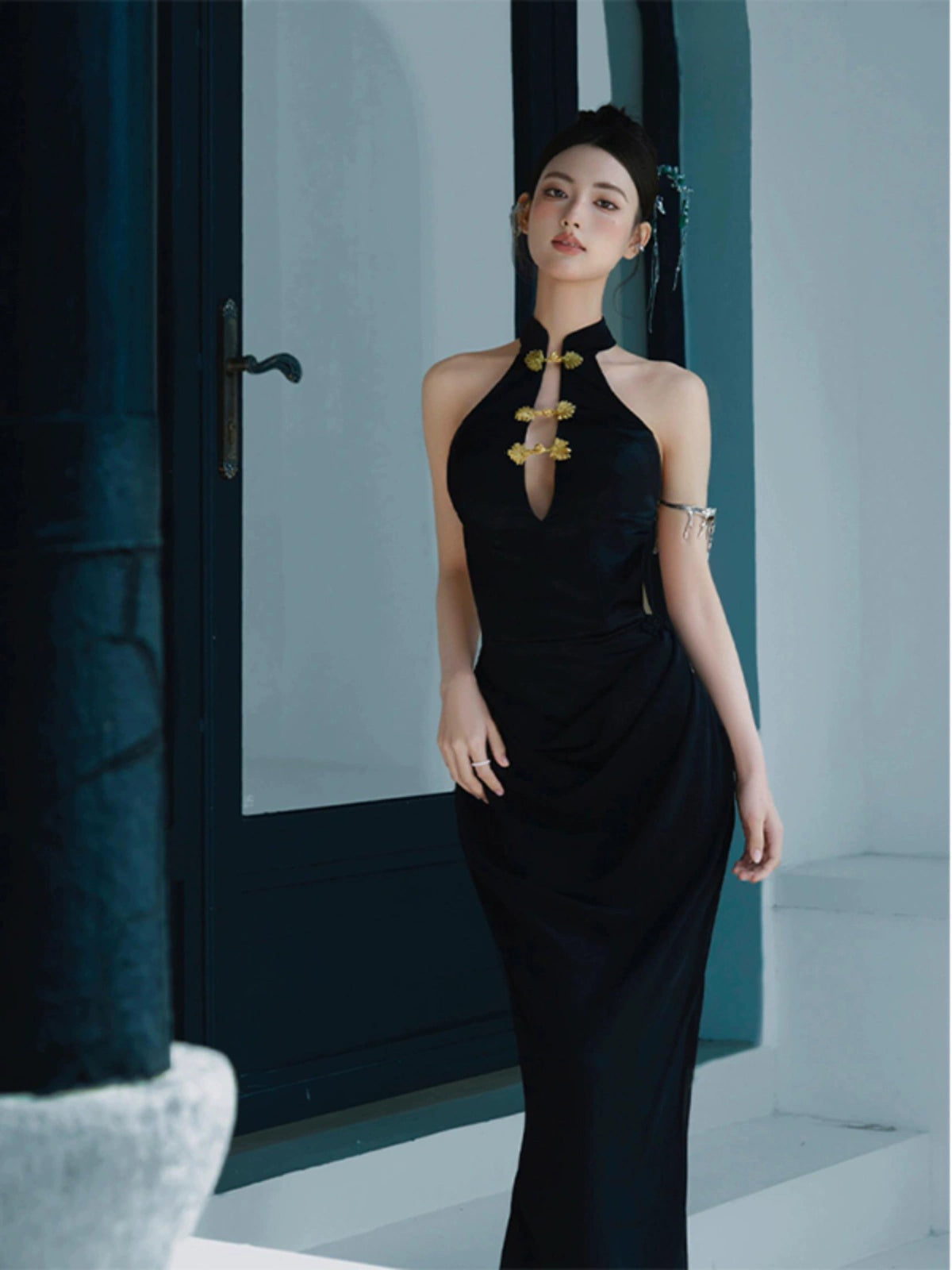 Black Cheongsam Mermaid Dress – Luxury Open-Back Retro Evening Gown