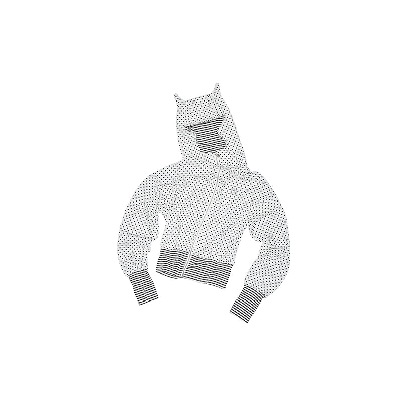 Polka Dot Devil Horn Cropped Hoodie – Slim Fit Streetwear Jacket