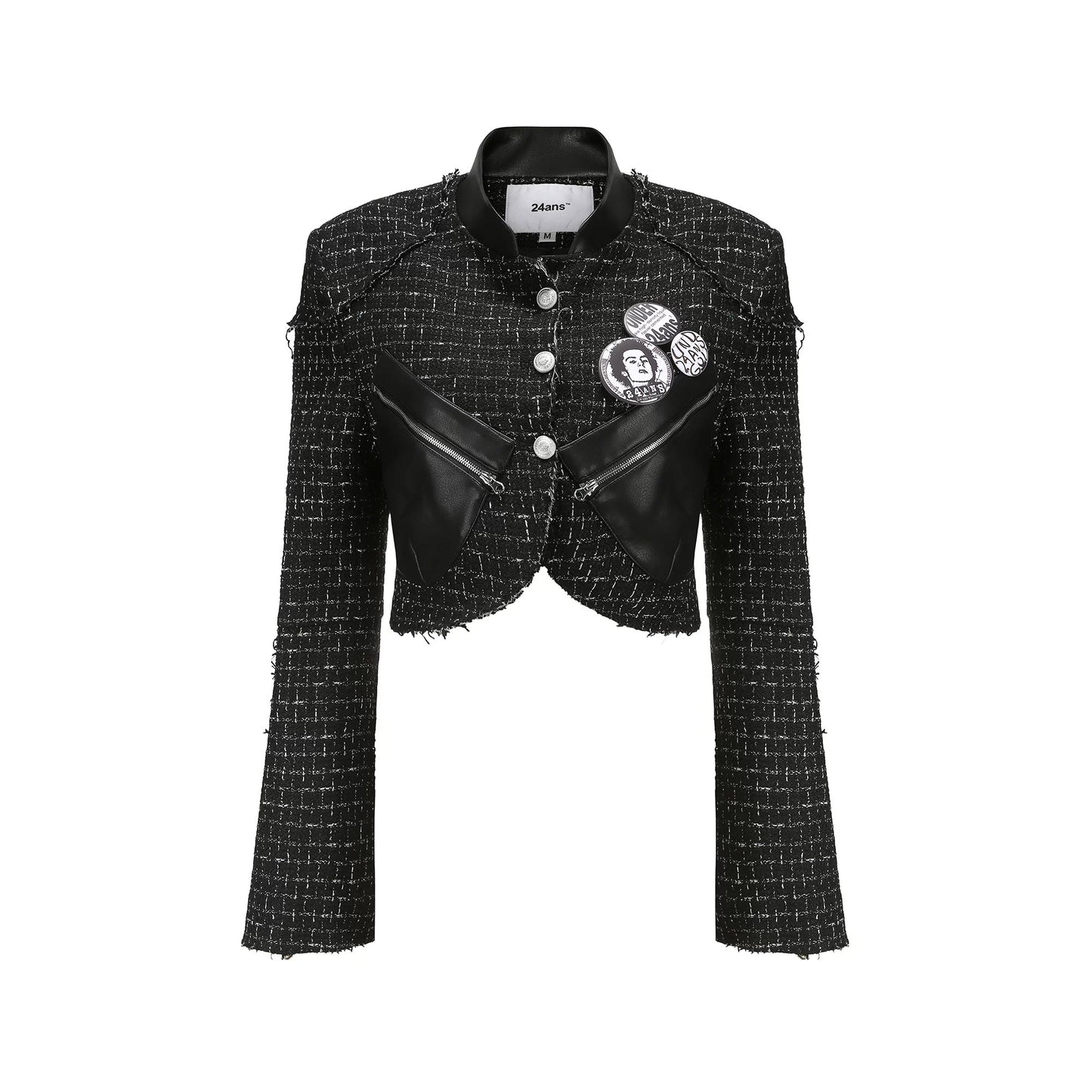 Tweed Patchwork - Collision Leather Short Jacket