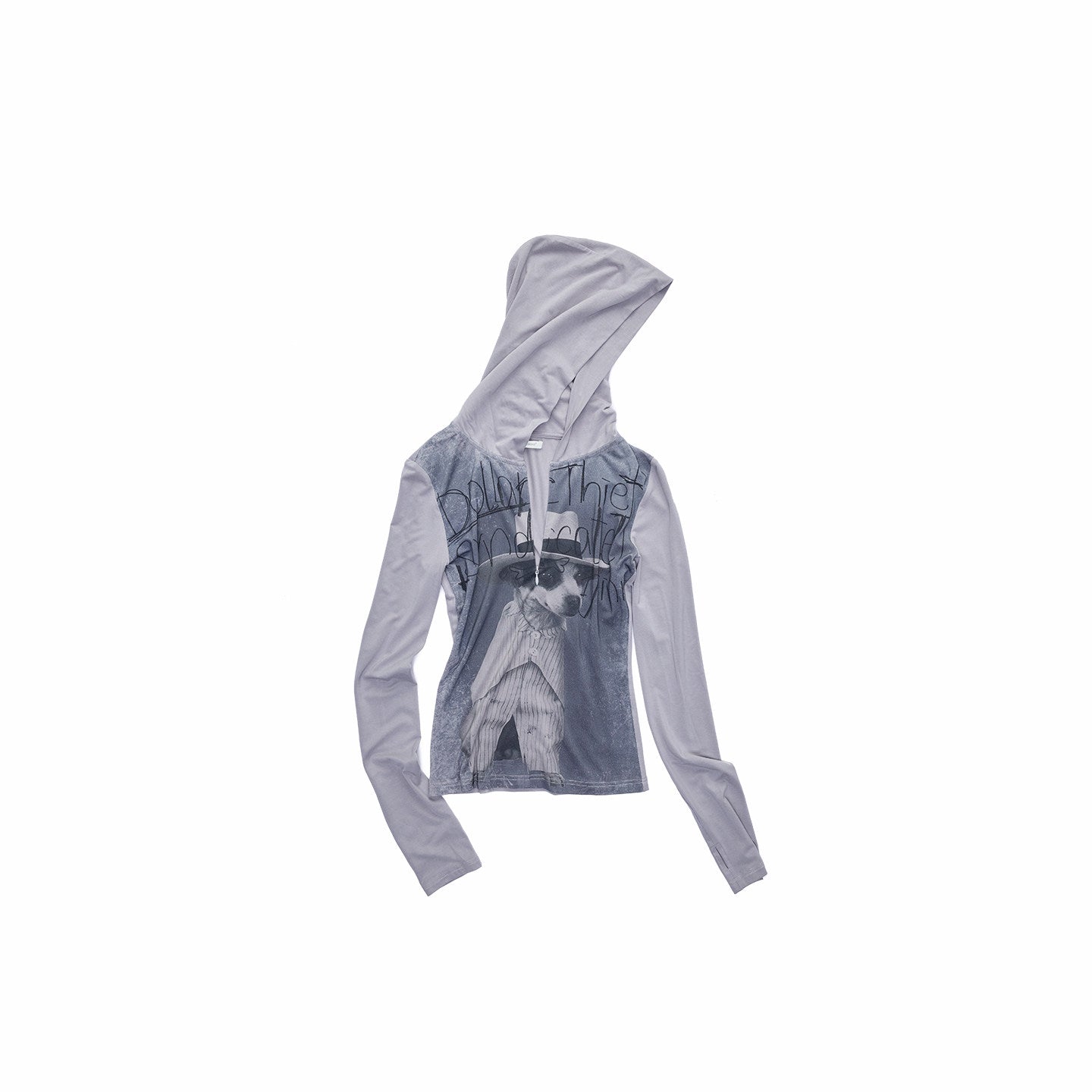 Cat & Dog Letter Print Zip Hoodie Top