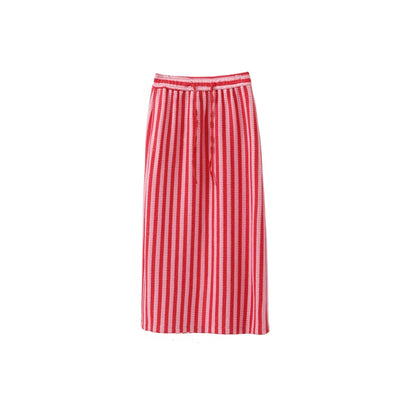 Contrast Stripe Scarf T-shirt Skirt Set