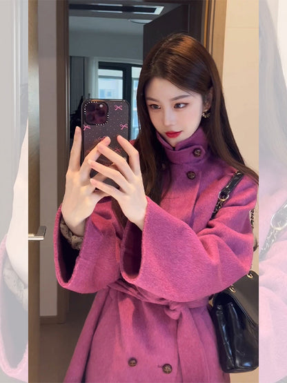 Reversible Cashmere Coat – Elegant Mid-Length Stand Collar Wool Cape