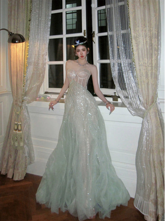 Fishbone One-Shoulder Gown – Luxe Bridal Birthday & Morning Robe Design