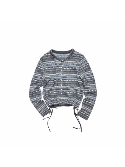 Fair Isle Pony Drawstring Knit Cardigan