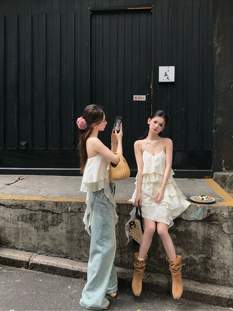 [Komatsu Chronicles] White Halterneck Camisole Dress - Sleeveless Backless  Summer Style