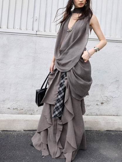 Distressed Tie-Waist Maxi Skirt | Urban Artist Long Skirt