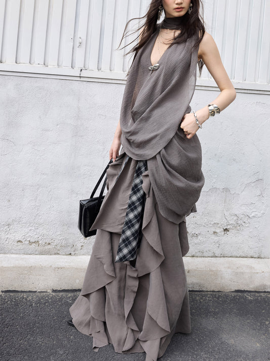 Distressed Tie-Waist Maxi Skirt | Urban Artist Long Skirt