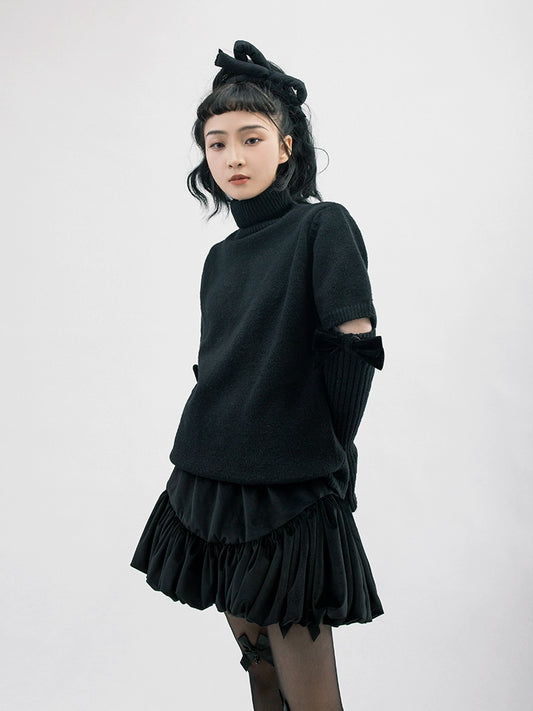 Autumn/Winter High Neck Sweater with Bow Split Sleeve