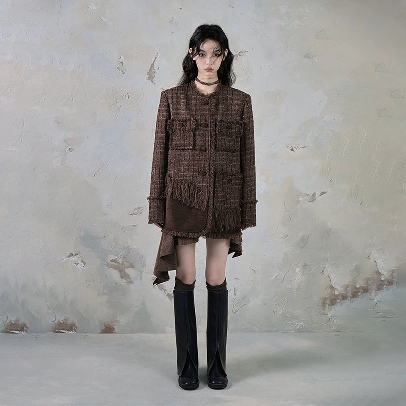 Chaos Twilight Rough Tweed Tassel Short Coat