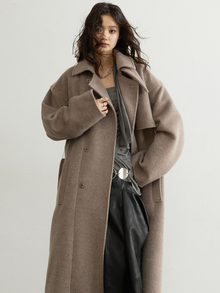Oatmeal Double-Faced Wool Long Coat | Timeless Winter Outerwear