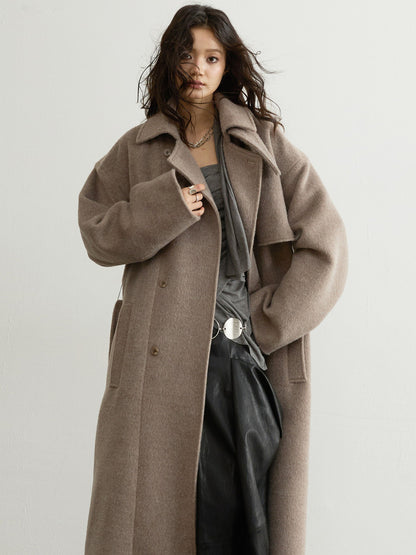 Oatmeal Double-Faced Wool Long Coat | Timeless Winter Outerwear