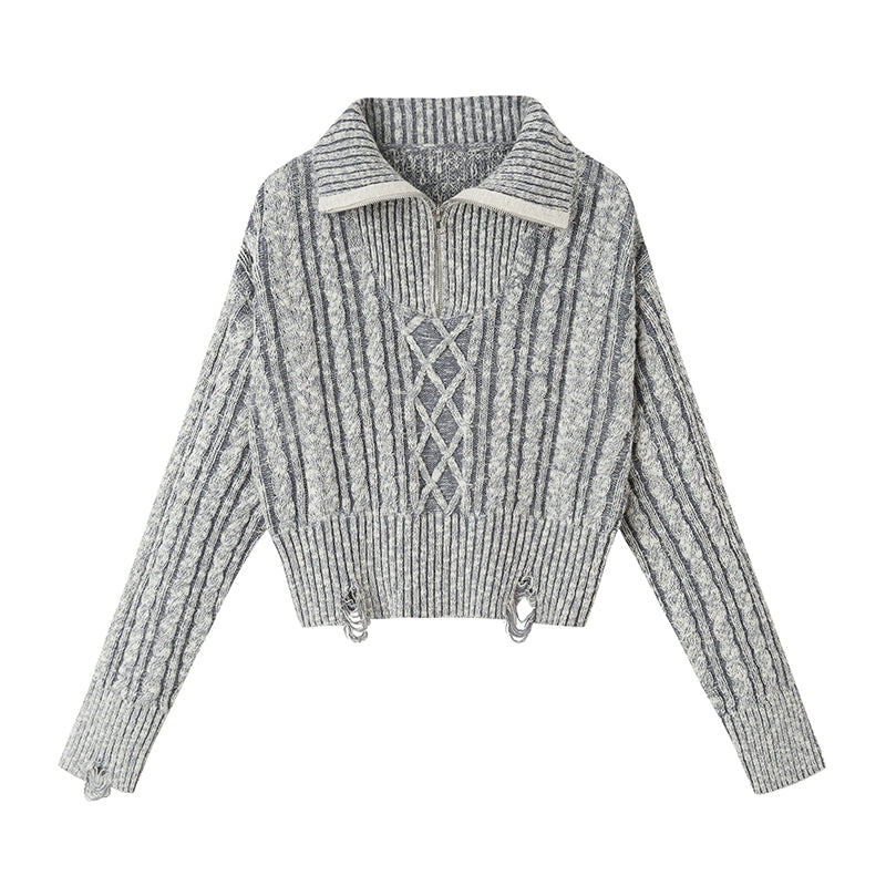 Fleur torsadée - manteau de pull à glissière high cou