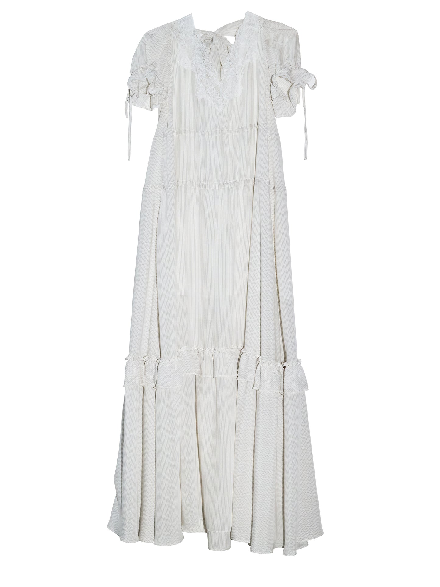Deep V Striped Tie-Waist Dress | Minimal Romantic White Dress