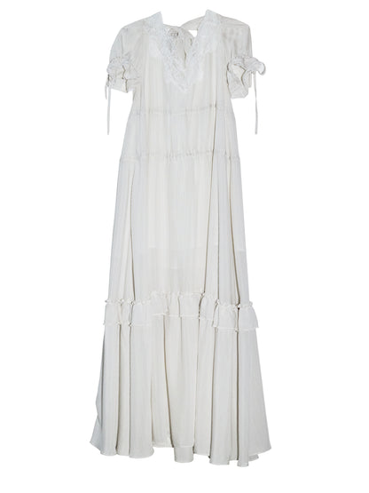 Deep V Striped Tie-Waist Dress | Minimal Romantic White Dress