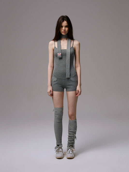 Reversible Polka Dot Stripe Suspender Jumpsuit – Slimming Short Set