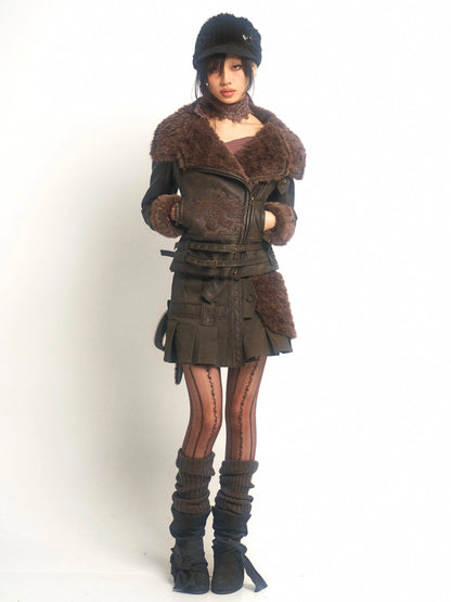 Detachable Leather Pleated Skirt – Plush Design Flair