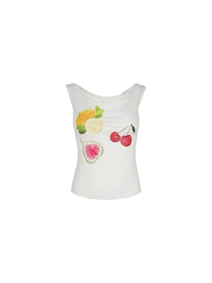 Fruit Print Swing Collar Top