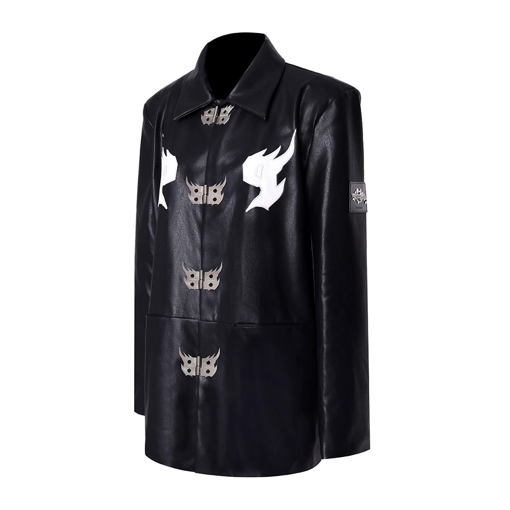 Flame Embroidery Leather Coat