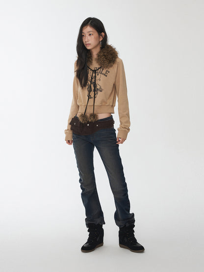 Pleated Cat Whisker Denim Jeans