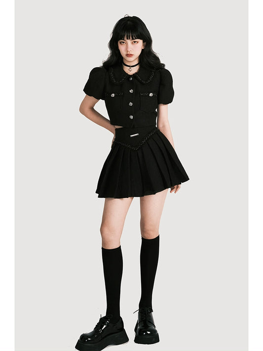 Doll Neck Bubble Sleeve Set Skirt - Summer