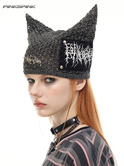 Cat-Ear Devil Knit Beanie – Unisex Y2K Punk Wool Hat