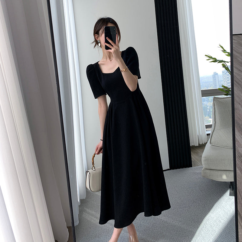 Elegant Black Square Neck Skirt