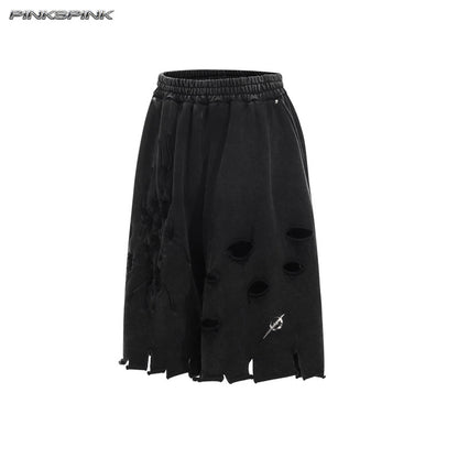 Electric Moon Embroidered Ripped Layered 7/8 Shorts – Punk Y2K