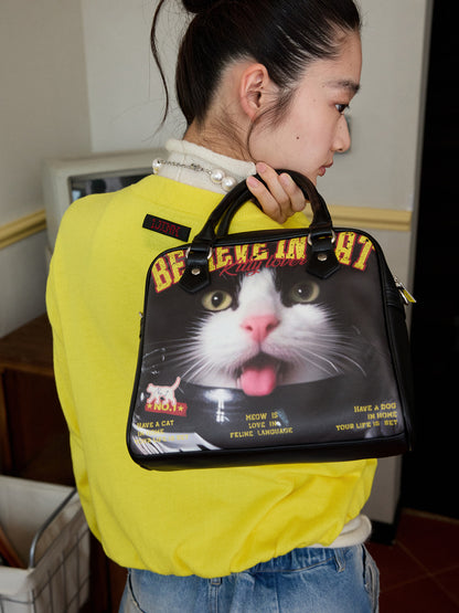 Cat & Dog Print Boston Bag