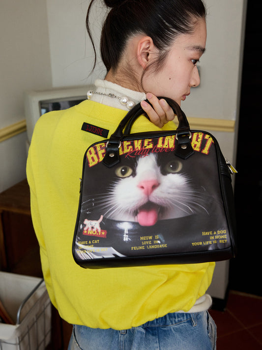 Cat & Dog Print Boston Bag