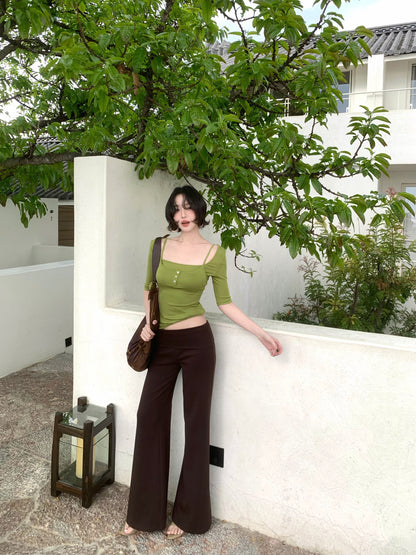 Walking with Tsubaki Draped High-Waisted Trousers