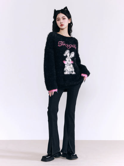 Soft Black Powder Rabbit Thickened Sweater