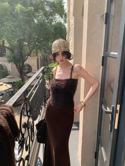 Plush Cropped Camisole Top – Hong Kong Retro Autumn & Winter Layer