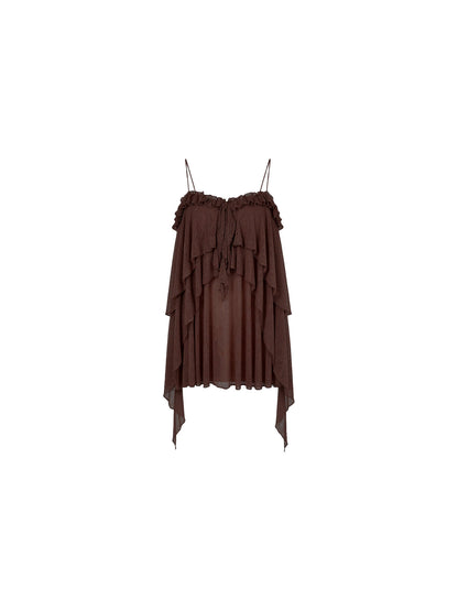Tan Shi Yu Vintage Brown Tie-Front Camisole