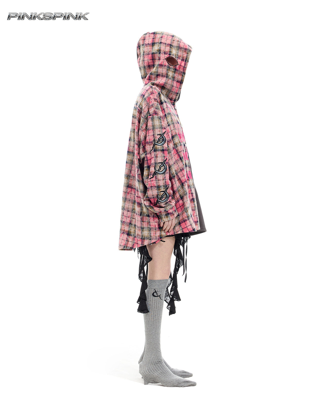 Patchwork Hooded Embroidered Unisex Y3K Plaid Shirt