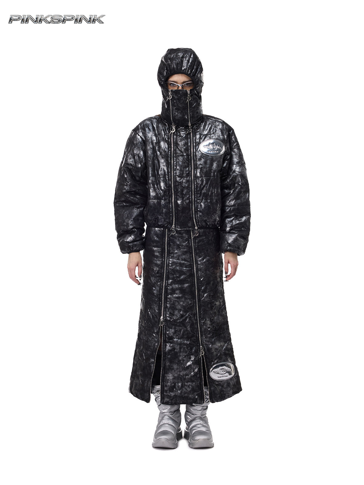 Space Black Silver Double-Zip Y2K Headgear – Electric Moon Unisex