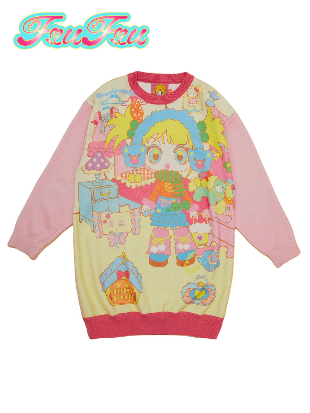 Gollum Store Girls' Room Autumn/Winter Retro Cute Colorblock Pink Beautiful Girl Knit Long Sweater