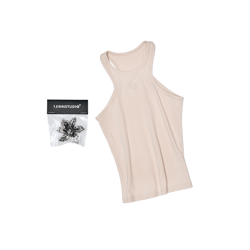 Metallic Floral Racer Vest – Embroidered Slim Fit Sleeveless Crop Top