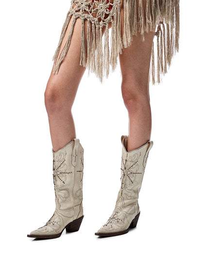 Pointed Toe Embroidered Cowboy Knight Boots – Tall Leather Western Style
