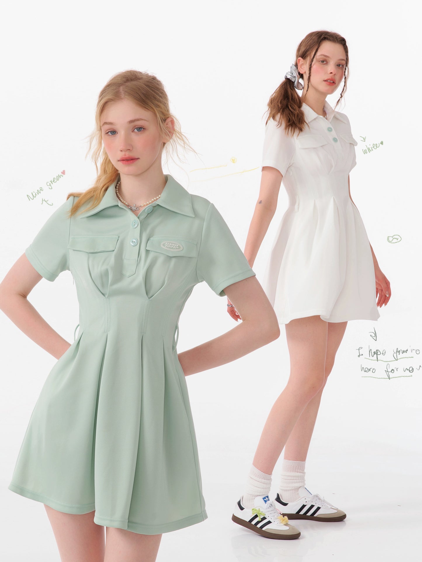 Retro American College Style Green Polo Dress | Slim Fit Summer Essential