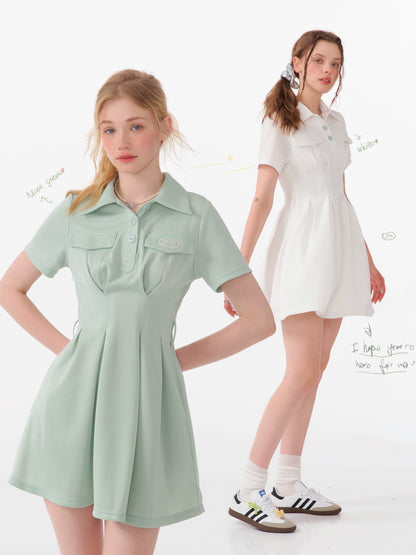 Retro American College Style Green Polo Dress | Slim Fit Summer Essential