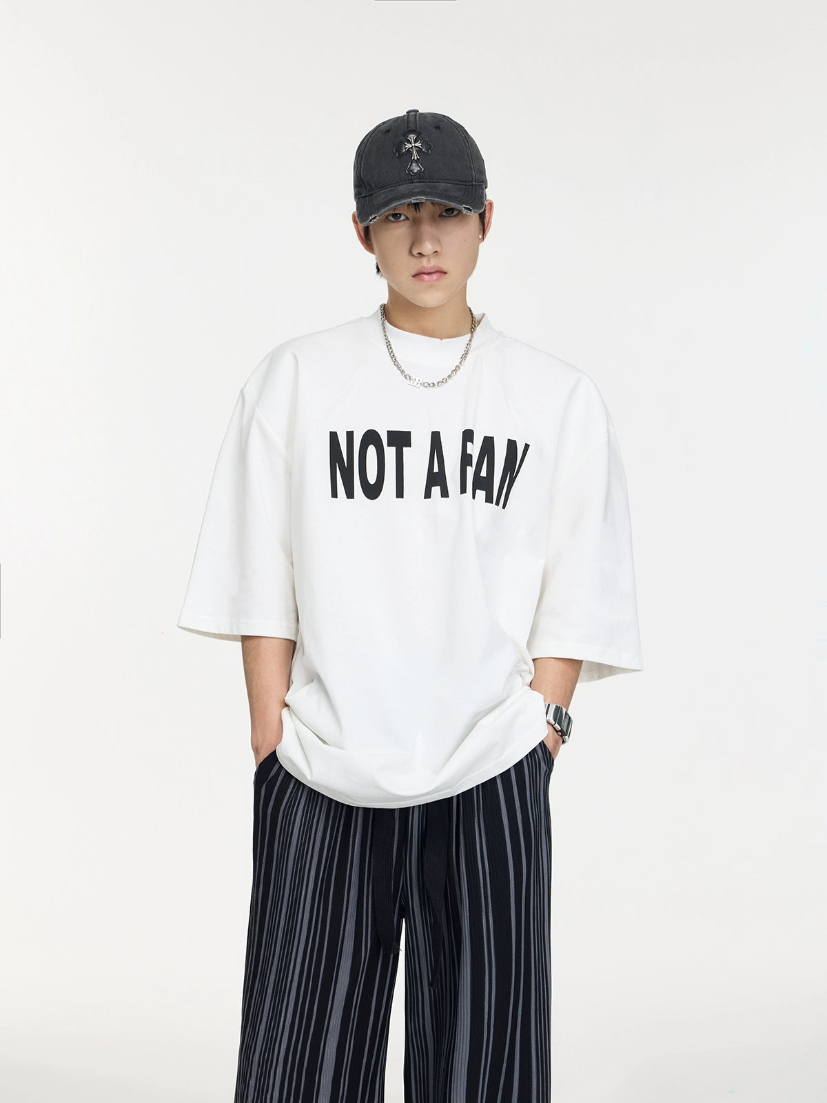 Slogan Letter - Printed Shoulder Pad T-shirt