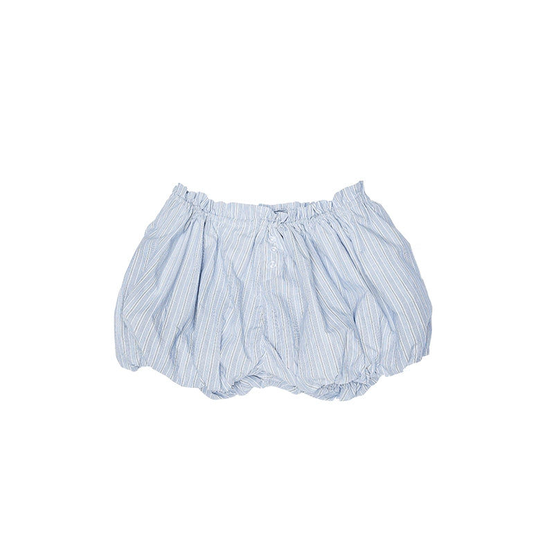 Loose Dropped-Shoulder Shirt Jacket with Striped Double-Bubble Shorts Set