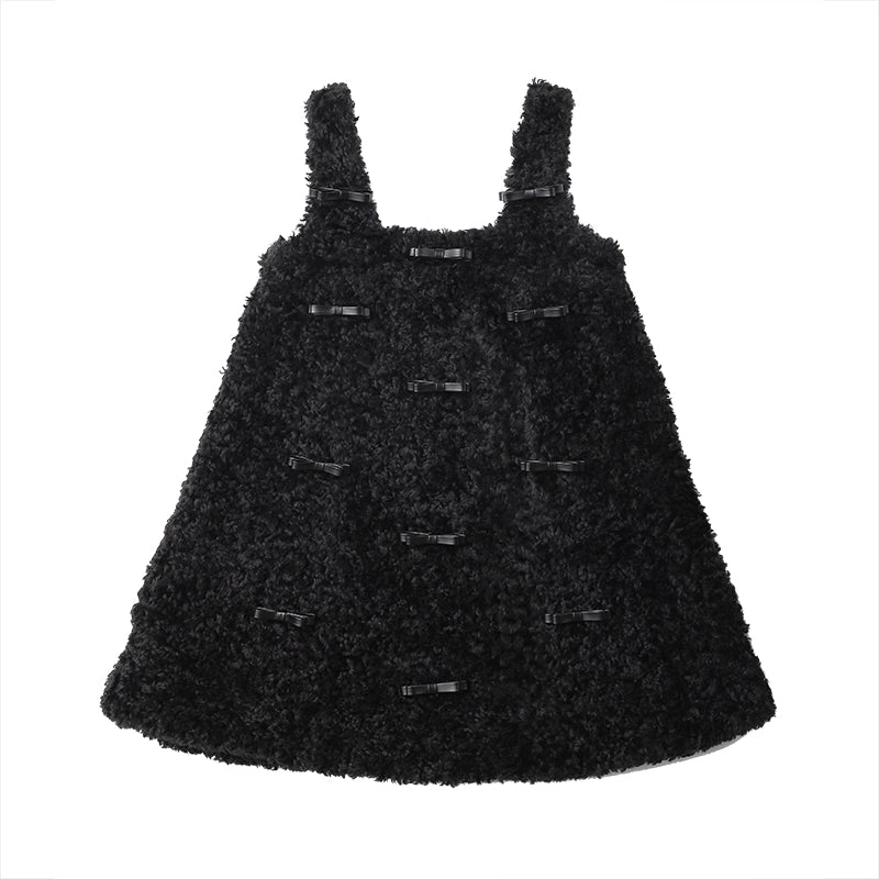 Autumn/Winter Bow Plush Little Black Princess Dress