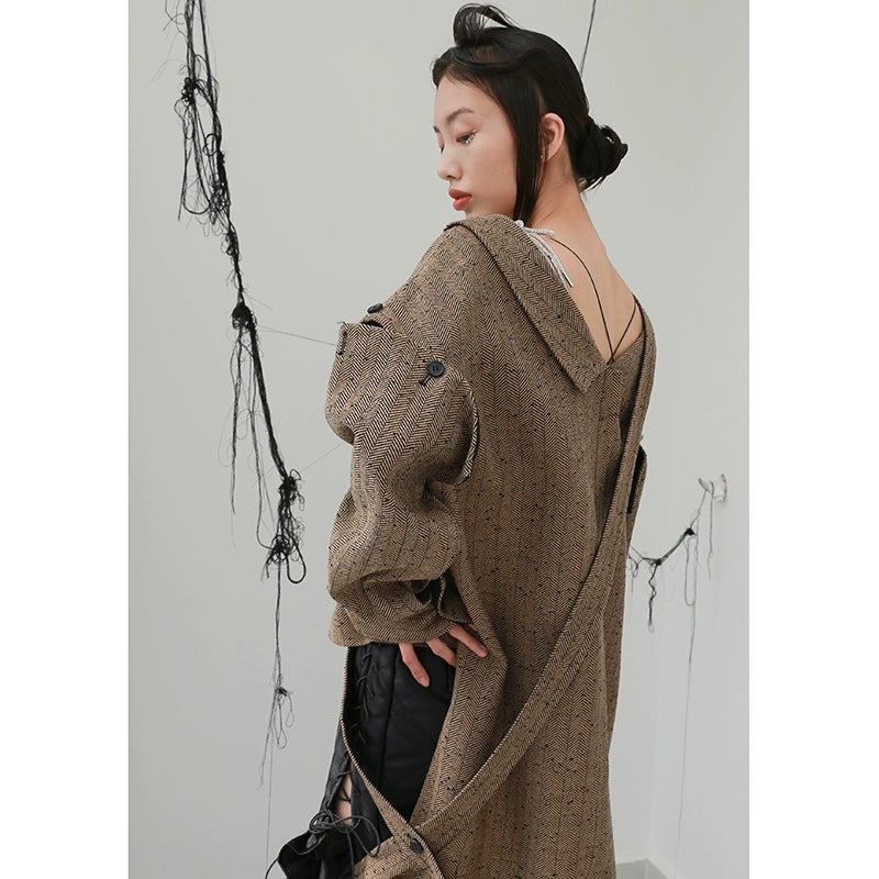 Asymmetric Split Sleeve Sequin Woolen Coat T344