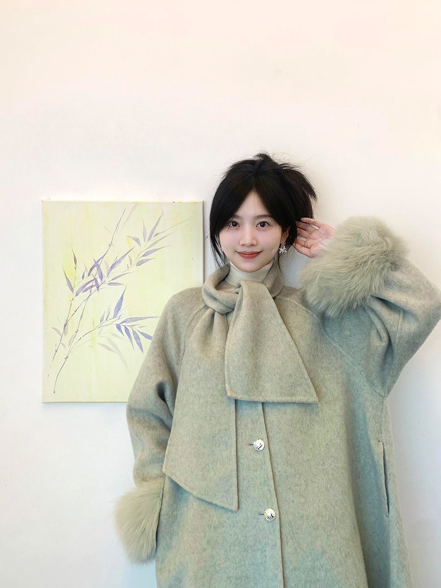 Elegant Cashmere Coat – Mid-Length Scarf Woolen Jacket