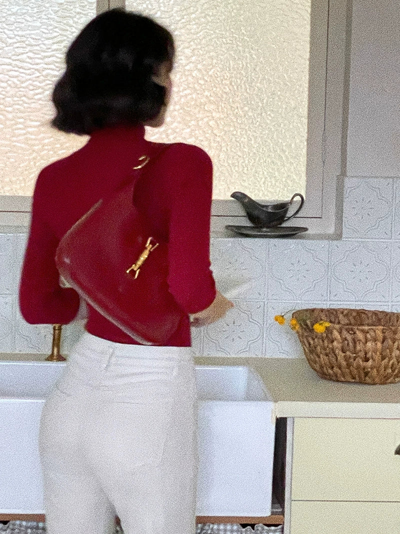 Turtleneck Fitted Knit Top – Classic Long Sleeve Base Layer