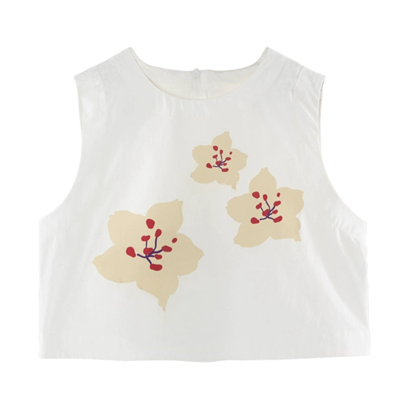 Sakura Print Open Back Sleeveless Tank Top