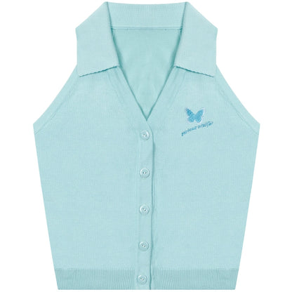 Camiseta sin mangas de lana con bordado de mariposas Diseño de cuello abierto de punto para el verano