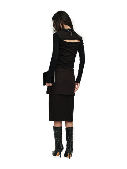 Sophisticated All-Black Look | Bandage Top & Skirt Multi-Structure Suit