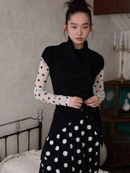 Asymmetric Turtleneck Knit Cardigan